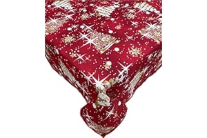 1KDreams Tovaglia natalizia. Design raffinato e moderno. Sfondo rosso. Shabby chic in chiave moderna. Made in Italy. (Rosso - Red, 130x180 cm)