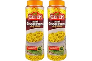 Gefen Mini Croutons Soup Mandel 400g (Pack of 2) Toasted Soup Crackers in a Resealable Container, No Preservatives, No Colouring, Certified Kosher