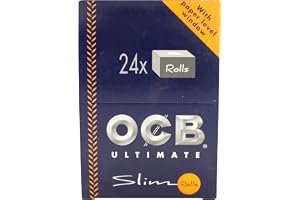 OCB Ultimate Long Slim rullande papper, 24 rullar, naturligt papper, 15426, kompakt och lätt vikt