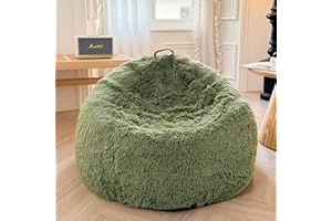 XeGe Faux Fur Comfy Bean Bag Cover(No Filler), Fluffy Stuffed Animal Storage Bean Bag Chair Cover for Bedroom Home Decor, Furry Fuzzy Big Beanbag Cover for Adults Kids Girls, Anti-slip, Sage Green