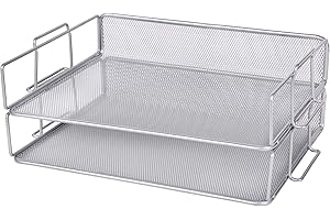 Exerz Vassoio Portacorrispondenza 2 pezzi/Vassoi Corrispondenza/Vassoio Porta Documenti/a rete metallica/Scrivania organizer/portafile per ufficio, scuola, studio, salvaspazio (Argento)