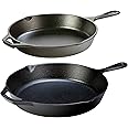 Lodge Seasoned Cast Iron 2 Skillet Bundle. 12 inches and 10.25 Set of Frying Pans