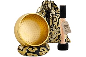 AVANDA Tibetan Singing Bowl Set for Yoga, Meditation and Relaxation - Hammered Tibetan Singing Bowl Ø 10 cm, Double Beater with Felt and Leather, Ring Cushion, Bag and Instructions