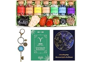 QianCannaor Aries Zodiac Crystal Set, Birthstones Healing Crystals and Gemstones with 7 Chakra Wishing Bottles, Astrology Horoscope Spiritual Gifts