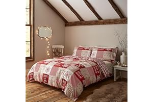 Catherine Lansfield Christmas Let It Snow Double Duvet Cover and Pillowcases Red Natural