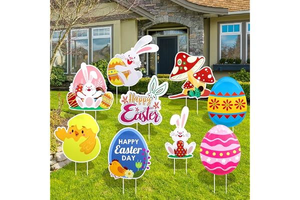 Décorations de jardin en forme de lapin de Pâques, 9 pièces avec piquets, œufs de Pâques colorés pour décoration extérieure