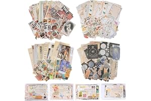 800 Pièces Autocollant Scrapbooking Vintage, Teklemon 4 Ensemble Papier Craft Vintage et Autocollants Washi Paper Stickers, Autocollants Décoratifs Rétro pour Scrapbook, Album Photo DIY, Journaling