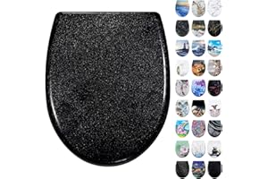 Fanmitrk Duroplast Toilet Seat Soft Close -Black Color,Quick Release Toilet Lid with Top Fixing(UF01-11)