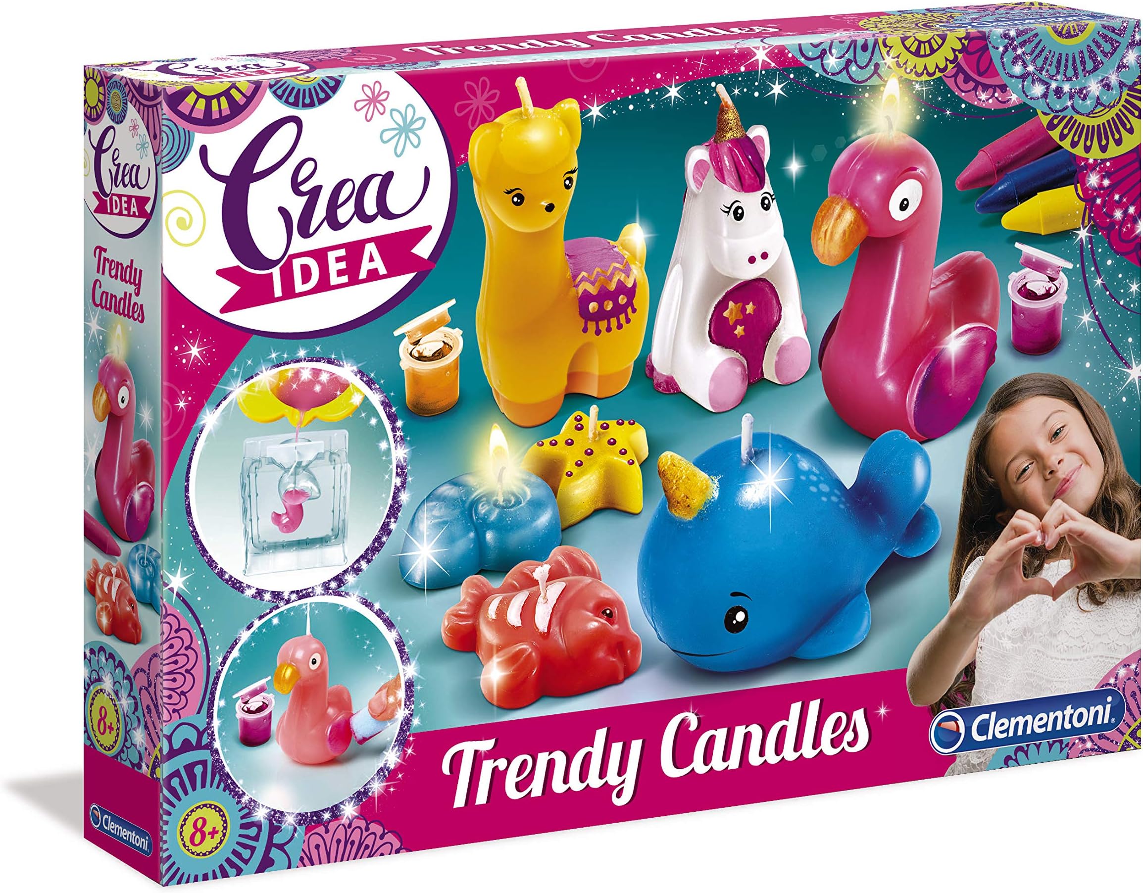 Clementoni 18563 Crea Idea Trendy, Candles for Pouring and Decorating, Colourful Craft Set with Animal Shapes, Creative Toy for Children Aged 8 and Above, Pink