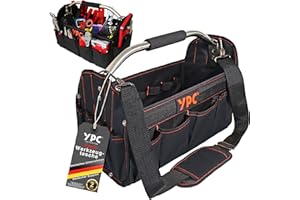 YPC Carrier Werkzeugkorb XL – Tragbare Werkzeugtasche mit stabilem Boden, Wasserfest, Reißfest, Faltbar, Schultergurt mit Polster & Metall-Handgriff, Schwarz, 40,5x30x19,5cm – 20 kg Tragkraft