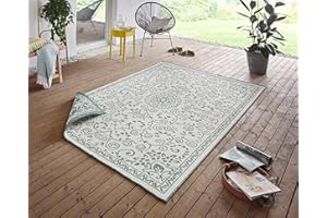 ‎NORTHRUGS NORTHRUGS In- und Outdoor Teppich Leyte 160x230cm - Wendeteppich Wetterfest Orientalisches Vintage Design Läufer für Balkon Terrasse Garten Wintergarten Wohnzimmerteppich Wasserfest in Grün Creme