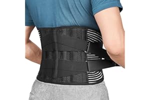 FREETOO Back Support Belt for Back Pain Relief with 6 Stays, Adjustable Back Brace for Men/Women for work, Anti-skid Lower Lumbar Support with 16-hole Air Mesh for Sciatica XLSize(waist:45.3''-55.1'')