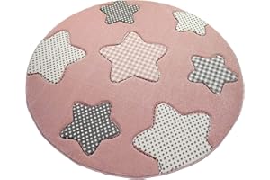 CARPETIA Tappeto da gioco per bambini tappeto vivaio ragazza stella rosa crema grigio Größe 160 cm Rund