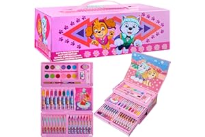 Paw Patrol Art Set Kids Colouring Pencils Felt Tip Pens Crayons Paints Stationery Crafts Boys Girls Art Supplies Preschool Travel 40 Plus Pcs Gift Set (Pink)
