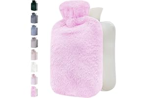 ‎QOMFOR Wärmflasche mit Bezug – Weicher Premium Flauschig Bezug – 1,8l groß Wärmeflasche für Erwachsene für Kuschelige Nächte, Schmerzlinderung, Rücken, Bauch, Schulter und Nacken - Violett