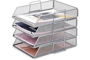 Exerz Clasificador de Papel/Bandeja/Organizador de Escritorio/Soporte de Archivos, Paquete de 4 Unidades, Malla de Alambre, Oficina, Escuela