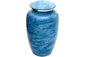 Hind Handicrafts Sky Blue Marble Finish Cremation Urn for Human Ashes - Adult Funeral Urn Handcrafted - Large Burial Urn for Human Ashes - Bag Included - 7.5" x 7.5" x 9.5"- 200lbs or 91kg