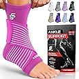 Sleeve Stars Ankle Brace for Sprained Ankle, Plantar Fasciitis Relief Achilles Tendonitis Brace, Ankle Support for Women & Men w/Strap, Heel Protector Wrap for Pain & Compression (Single/Hot Pink)