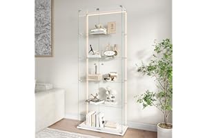 BLSYHDH - Vitrina de cristal con LED, armario para colección con 2 puertas, 5 estantes, transparente, vitrina, cristal, vitrinas, estatuilla de gabinete salón bar (5 pisos, 2 puerta+LED-1, blanco)
