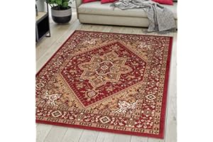 Mazovia Alfombra Oriental - Diseño Oriental de Salón Grande de Pelo Corto - Alfombras de Habitación de Matrimonio, Dormitorio y Comedor - Cimarrón Rojo Oscuro 120x170 cm