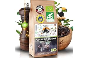 Nabür - Poivre Véritable de Kampot IGP BIO 120 gr | Noir Grade A - Poivre du Cambodge | Origine contrôlée