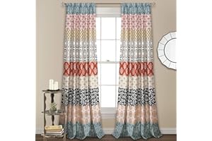 Lush Decor Bohemian Stripe Window Curtain Panel Pair, 84" x 52", Turquoise & Orange