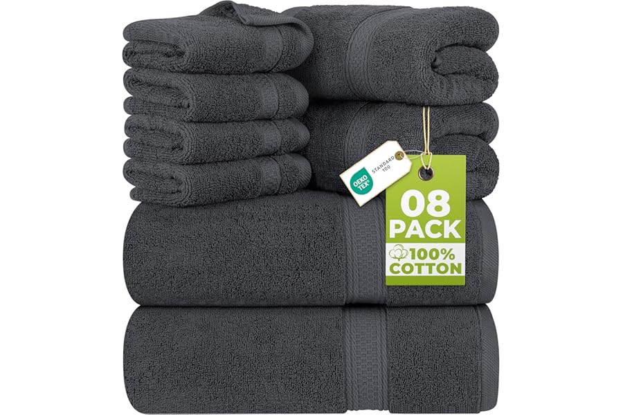 Utopia Towels 8 Piece Towel Set - 2 Bath Towels, 2 Hand Towels and 4 Washcloths Cotton Hotel Quality Super Soft and Highly Absorbent (Gray)