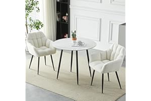 HomJoy Round Dining Table and Armchair Chair Set of 2, Lounge Chair with Armrests Backrest Fabric Leisure Dining Chairs for Living Room, Dining room, Conference Room (2*Beige+90cm table)