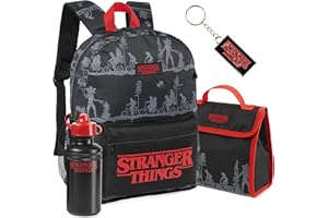 Stranger Things Mochila Escolar Niño Adolescente Set Escolar 4 Piezas con Bolsa Merienda Botella de Agua Llavero Regalo Niños