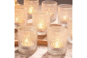 Toptime Tea Light Candle Holders, Votive Candle Holders Set of 12, Clear Glass Candle Holder with Embossed Dot Pattern, Romantic Vintage Small Tealight Holders for Wedding, Birthday, Christmas
