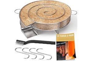 ‎GRILL'N CHIPS Kaltrauchgenerator/Räucherschnecke für Räucherofen Fleisch und Fisch + 4 Fleischerhaken und 1 Reinigungsbürste - Gratis E-Book