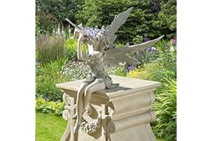 MINGZE Elfen Figur Garten, Vogelhäuschen Ornament Sitzende Zauberfee Gartenfiguren Skulpturen Harz Elfen Statuen Hof Dekoration Fee Fairy Ornamente Landschaftsbau-2