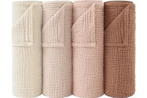 Bearmoss Muselinas Bebe 100% Algodón Super Suave Transpirable y Extremadamente Absorbente Gasas para Bebes, Muselinas de Algodón para Recién Nacidos Bebés, 4 Piezas 60x60cm (Marrón Rosad)