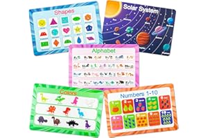 WATINC 5Pcs Educational Placemat for Kids Washable Non Slip Educational Table Mat Reusable Easy Learning Placemat Included Alphabet Colors Shapes Numbers Solar System