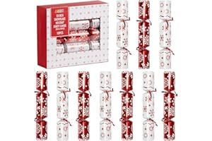 JOYIN 10” Christmas No Snap Party Table Favor(10 Pack) with Red & White Snowflake Design, with Party Hat, Joke & Little Gift Inside, for Xmas Gift, Christmas Seasonal Holiday Dinner Traditions