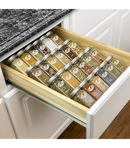 Gosmol Silicone Spice Drawer Organizer – Adjustable Non-Slip Mat For Spice Jars & Bottles, Pearl Color - View #5