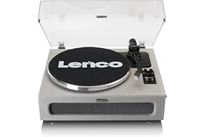 Lenco Giradischi LS-440 - Giradischi Bluetooth - Altoparlante integrato 40 Watt RMS - Trasmissione a cinghia - Pitch Control - Preamplificatore - RCA Out e AUX-In - Grigio