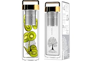 amapodo Bouteille Infuseur à Thé - Bouteille Isotherme 400ML en Verre Double Paroi, Filtre Inox - Infusion à Thé - Tea Bottle