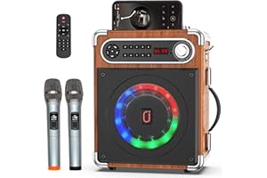 JYX Altavoz Karaoke con 2 Micrófonos Inalámbricos, Máquina de Karaoke Portátil con DJ Luces, Altavoces Bluetooth Sistema PA Soporte FM/USB/TF Card/Rec/AUX para la Party Fiesta