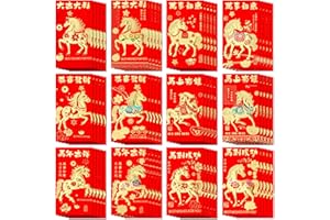 SEPGLITTER 54PCS Chinese New Year Red Envelopes 2026, Lunar New Year of The Horse Red Envelopes for Spring Festival 12 Styles Hong Bao Pocket Lucky Money with Gold Raised Foil Horse