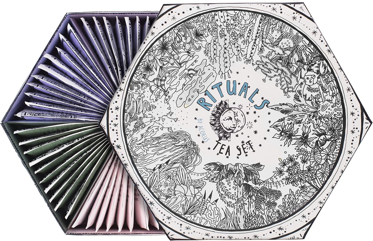 ACORUS | Surtido de té Rituals | Juego de regalo de caja de cesta de té surtido natural de 6 tés diferentes | Crea tus rituales diarios | Cuadro de selección grande | 60 bolsitas de te