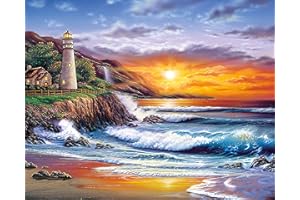 TISHIRON Paint by Numbers Kits, Lighthouse DIY Paint by Numbers for Adults Kids Beginner, Sunset Seascape Adult Paint by Numbers with Brushes and Acrylic Pigment, Frameless Crafts for Adults 16X20 Inch