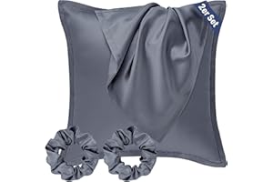 ‎SEIWOHL Seiwohl Satin Kissenbezug 80x80, 2 Stück Satin Kopfkissenbezug Pillowcase Kissen Bezug Kissenhülle für Haar und Haut, ähnlich wie Seide, Dunkelgrau, mit 2 Haargummis