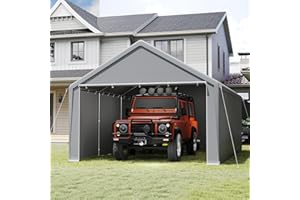 UISEBRT Lagerzelt & Garagenzelt in einem –Zeltgarage Carport, Unterstand & Weidezelt mit Stahlrahmen,robuster PE Plane, Dach- & Bodenverstärkung – wetterfest für Auto, SUV (4x6 m,Grau)