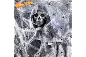 VASIN Halloween Spinnennetz Dekorationen, 300g Elastischer Spinnennetz 80 Realistisch Spinnen Halloween Deko, 1500 m² zu Bedecken Spinnennetz Set Großes Spinnenband für Halloween Party, Büro und Garten