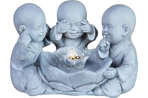 Direct Global Trading Three Monks LED Lit Oriental Patio Garden Water Feature