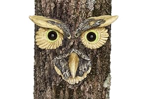 Bits and Pieces - Eule Baumgesicht - Uhu Kauz Baumdeko zum Hängen - Gartendeko - 3 Teile mit nachtleuchtenden Augen - aus Kunstharz, mit Leuchtfarbe
