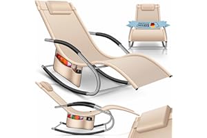 KESSER Chaise de jardin à bascule - Ergonomique - Coussin - Résistant aux intempéries - Charge maximale : 150 kg - Avec poche latérale - Beige