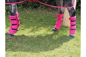 Ruggles Fleece Leg Wraps for Horses and Ponies | Ideal for Travel Stable or after Bathing/Wash Down | Set of 4 (Pink, Pony)
