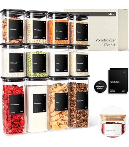 KIVY Barattoli per spezie con inserto per spargere [24 x 120 ml] + 240 etichette impermeabili – Barattoli ermetici per spezie rettangolari – Spice Jars Set – Contenitori vuoti – Contenitori per spezie